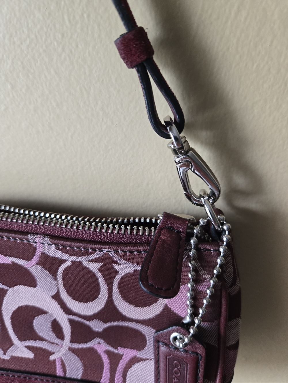 Coach Burgundy Suede Signature Demi Hampton Shoulder Bag Y2K - Picture 4 of 15